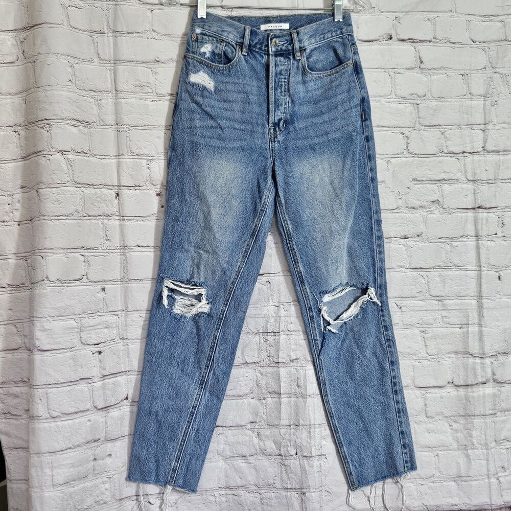 PacSun Ultra High Rise Slim Jean Distressed Raw Hem Women 24 Blue Cotton